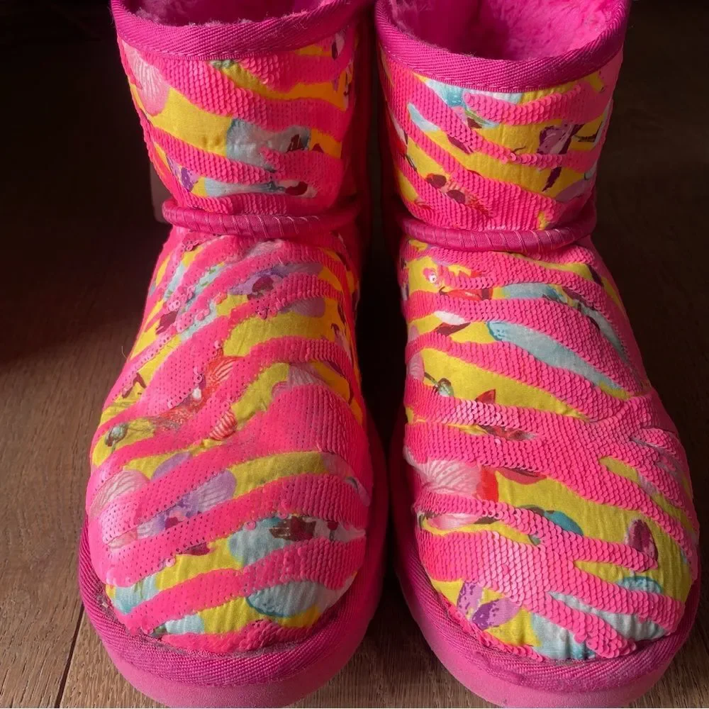 Ugg Women’s Classic Mini Tiger Flower Women's Boots Pink/Yellow (Size 8)